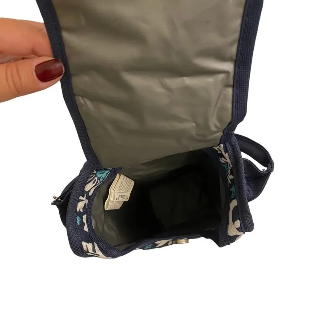Single bottle wine carrier tote bag insulated & padded w/handle White Blue